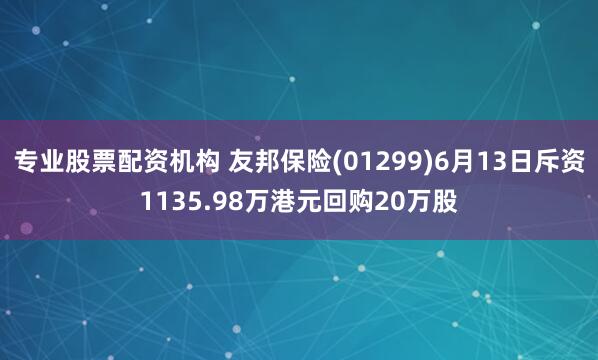 专业股票配资机构 友邦保险(01299)6月13日斥资1135.98万港元回购20万股