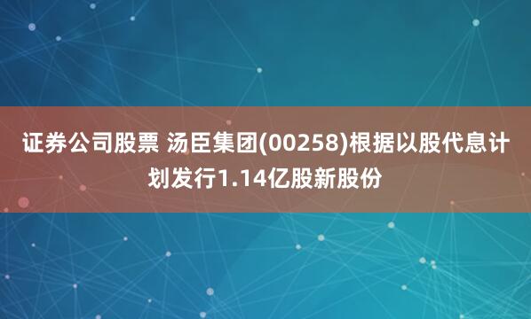 证券公司股票 汤臣集团(00258)根据以股代息计划发行1.14亿股新股份